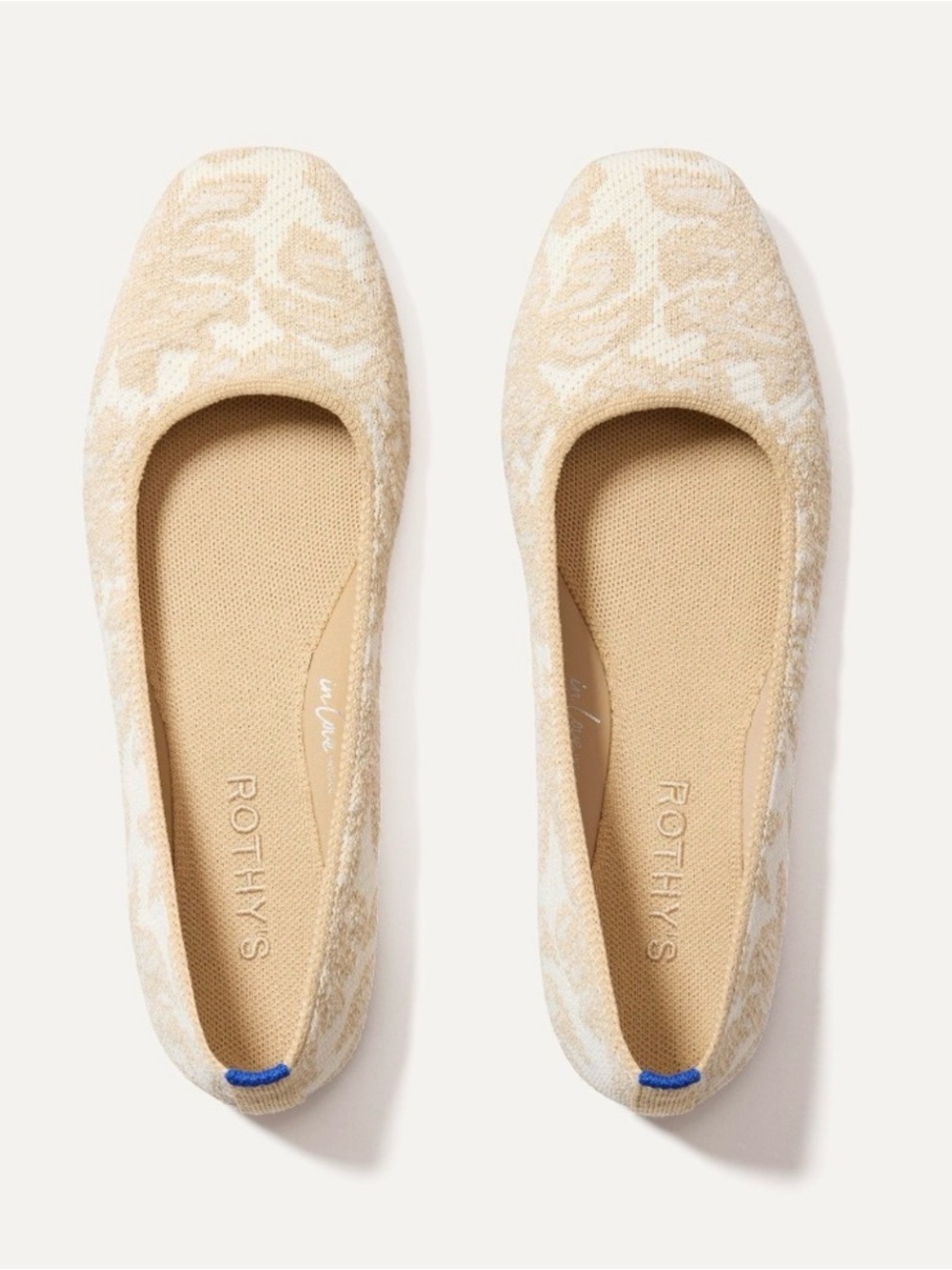 Rothy's The Max Square Flat Beige Cream Knit Ballet Flats NWOB Never Worn Size 9